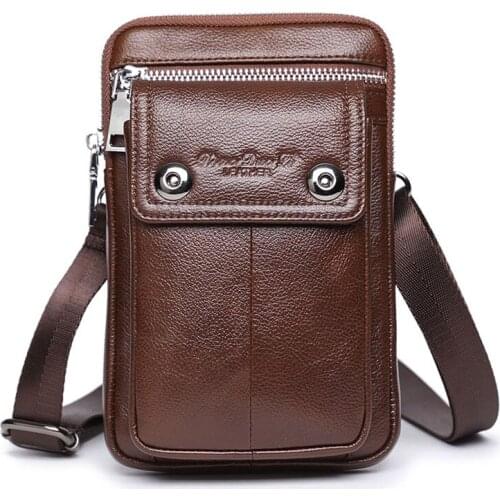 Fashion Men Cell Phone Case Waist Genuine Leather Bag Purse Hook Pouch Cross Body Belt Pack Fanny Messenger Shoulder Bags New
