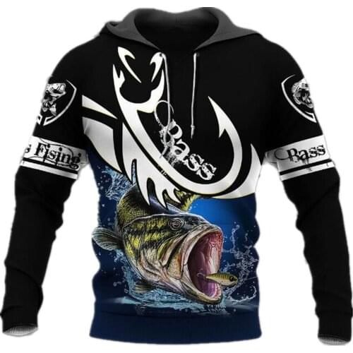 Fashion Sweatshirt 3D Print Bass Fishing Series Hooded Sweatshirt Unisex Street Casual Sweatshirt