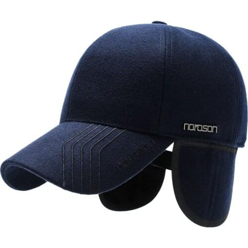 Men Woolen Golf Hat Warm Thicken Cap Baseball Cap Sunscreen Visor Brim Shade Snapback Hat Earmuffs Baseball Cap Autumn Winter