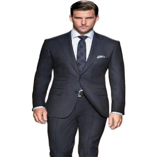 Veiai Men Suit New Arrival Custom Made Black Groom Tuxedos Peaked Lapel Dinner Formal Two Piece Mens Suits Slim Fit Jacket+Pants