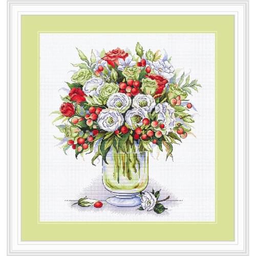 Plant Flowers Fishxx Home Hand Embroidery B1546 White Rose Vase Cross Stitch Kit Decorative Painting