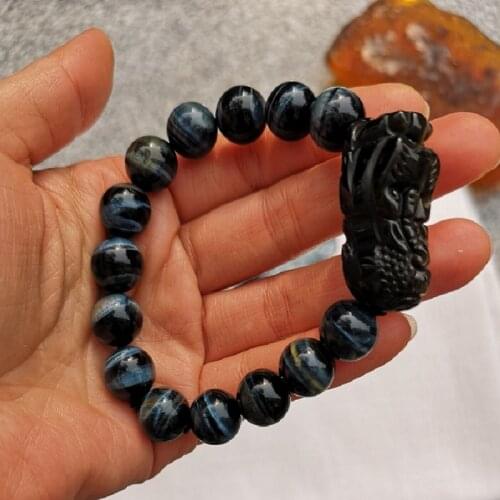 Natural Blue Tiger Eye Beads Bracelet Feng Shui Wealth Pixiu Bracelet Jewelry Lucky Bracelet Piyao Bracelet Jewelry