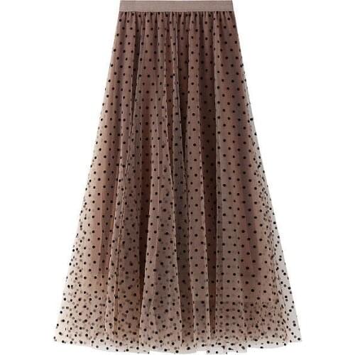 Slim Hip Covering Skirt Flocking Wave Dot Mesh Skirt A-line Fishtail Skirt Mid Length Autumn And Winter New Long Skirts Womens