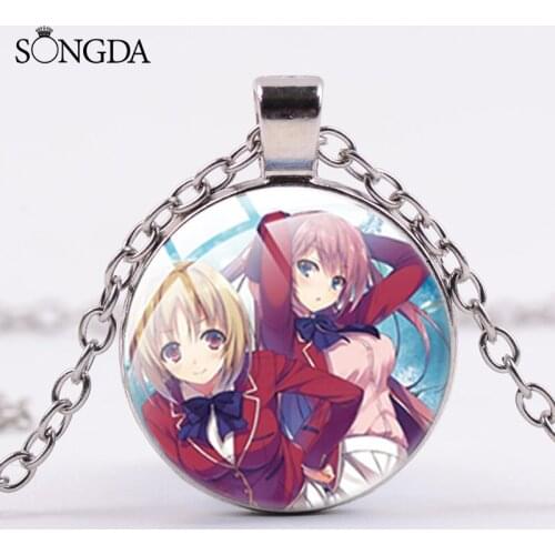 Anime Classroom of the Elite Pendant Necklace Cosplay Campus Sweet Girl Glass Cartoon Pattern Cabochon Metal Necklace Jewelry