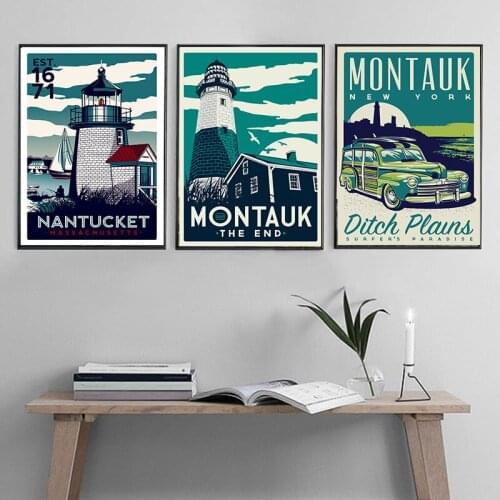 Beach Landscape Architecture Landmarks Decorative Painting European American-Style Hotel Living Room Canvas Painting Wall Art