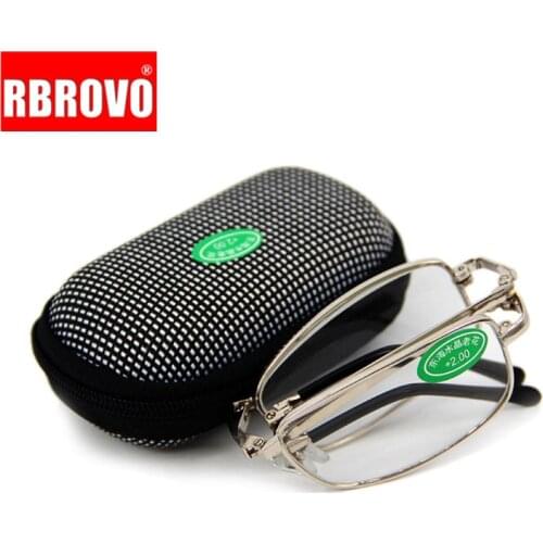 RBROVO Hot Foldable Clear Reading Glasses Men Women Grid Case with Belt Clip Presbyopic Glasses +1.0+1.5+2.0+2.5+3.0+3.5 +4.0