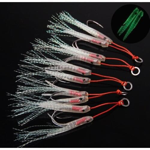 Shaddock Fishing 6Pcs High Carbon Steel Assist Fishing Hook Luminous Double Hook Jigging Assist Hooks Size 2/0