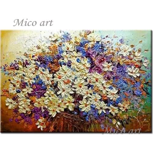 Heavy Textured Flower Oil Painting Decorative Items Unframed Handmade Abstract Knife Acrylic Canvas Flower Wall Art Pictures