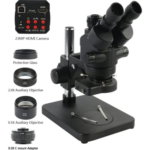 3.5X-90X Zoom Simul-focal Stereo Trinocular Microscope 18MP USB HDMI Video Camera Set 144 LED Light For Electronic Soldering