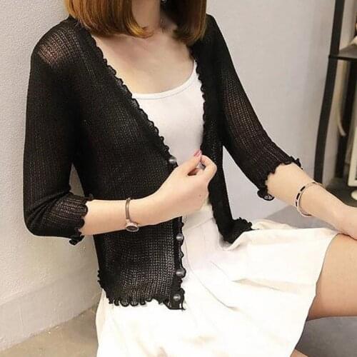 Blouses Woman 2019 Women V-Neck Thin Openwork Blouses Female Blouse Sunscreen Air Conditioning Shirt Coat Top