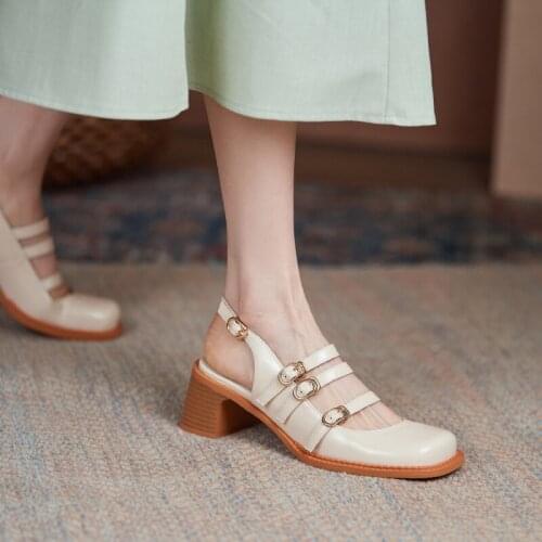 Osunlina Retro Woman Sandals Handmade Elegant Square Toe High Heels Sandals Comfortable Cow Leather Summer Shoes Lady 2021 New