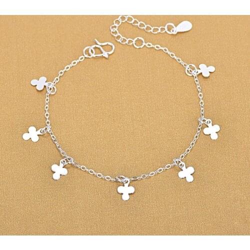 Women Fashion Jewelry 925 Sterling Silver Clover Charm There Leaf Bracelets Wholesale 2018