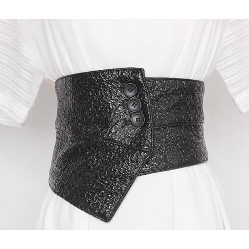 Womens runway fashion patent pu leather elastic Cummerbunds female Dress Corsets Waistband Belts decoration wide belt R3194
