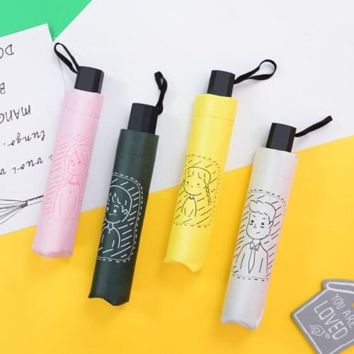 Fashion Simple Hand Painted Female Tri-fold Umbrella Sunny Rain Dual Use Umbrella Sun Protection Ultraviolet Light Girl Parasol