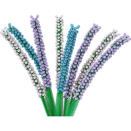 1540Pcs 8 Bouquets Lavender Bricks DIY Small Particle Building Block Model MOC Toy - White + Blue + Purple (No Vase Blocks Kit)