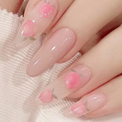 24pcs Peach Milks Tea Color Wear Long Paragraph Fashion False Nails Patch Save Time Wearable Nail Art Tools With Glue