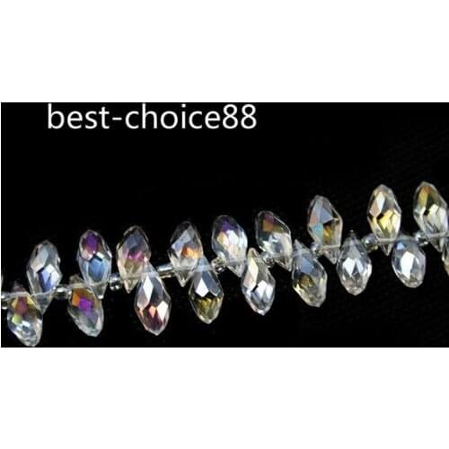 Free Ship 500pcs White Drop Water Cross Hole glass crystals beads bracelet Jewelry NEW 6x12mm