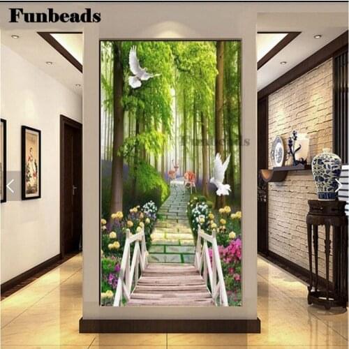 5D Diy Diamond Painting green Forest Scenery Diamond Embroidery Landscape Cross Stitch square round Furnishing home decor FF137