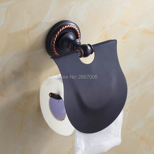 Free Shipping Gift 2 PCS a Lot Black Finish Toilet Roll Paper Holder Wall Mounted Waterproof Tissue Box Bathroom Hardware ZR2316