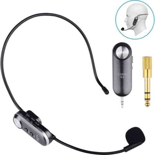 K380R Rechargeable Wireless Microphone UHF Headset Microphone with Receiver Adapter Wireless Bluetooth Microphone