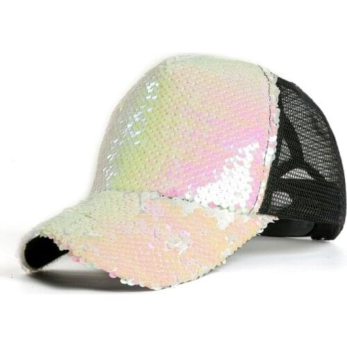 Unisex Adjustable Women Men Tennis Hat Two-color For Mermaid Sequins Baseball Running Cap Mesh Gauze Sunscreen Sun Hat