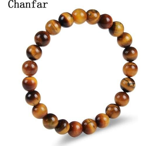 Chanfar Tiger Eye Natural Stone Beaded Bracelets Elastic Rope Chain Lava Round Bead Buddha Bracelets For Men&Women Jewelry