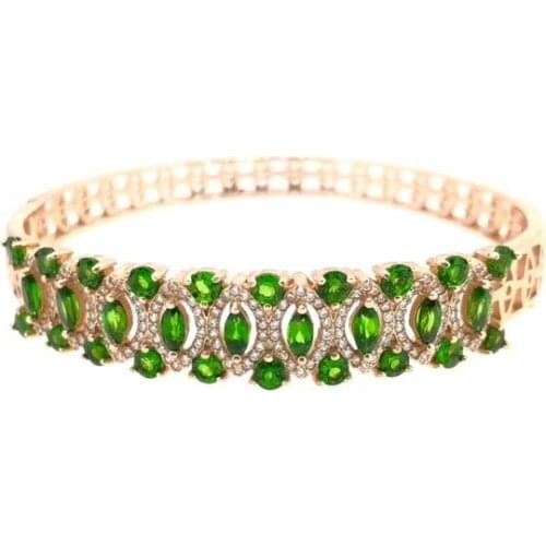 Natural green diopside Bangles Natural gemstone Bangles S925 silver bracelet luxurious crown Row women party gift fine jewelry