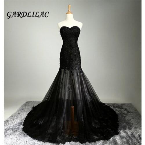 Black Lace Evening Dresses Mermaid Vestido Longo Prom Dress 2019 Appliques Prom Long Elegant Dress Bridal Dress Plus Size