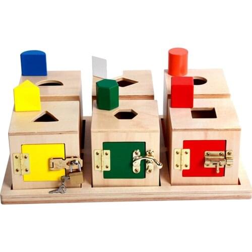 Baby Montessori Wooden Lock Latch Box Toy Teaching Aids Gift Locking Toy