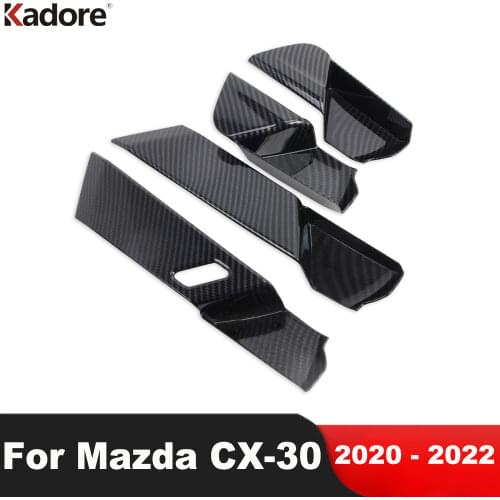 For Mazda CX30 CX-30 2020 2021 Carbon Fiber Inner Door Handle Bowl Cover Trims Panel Frame Sticker Car Interior Accessories LHD