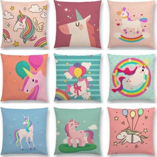 Super Cute Cartoon Unicorn Lucky Fetish Rainbow Wing Sky Moon Sun Stars Clouds Flowers Colorful Cushion Cover Nice Pillow Case