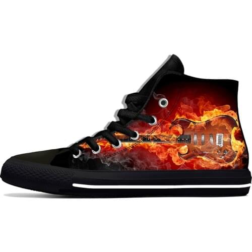 Anime Guitar Rock Band Music Fire Flame Flaming Casual Cloth Shoes High Top Lightweight Breathable 3D Print Men Women Sneakers