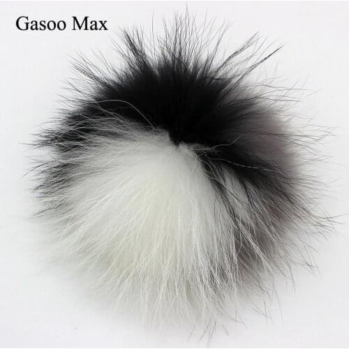 DIY 13 14-15cm Grey Black White Raccoon Fur Pompom Fluffy Patchwork Fur Balls Knit Cap Hat Beanies Knitted Scarves