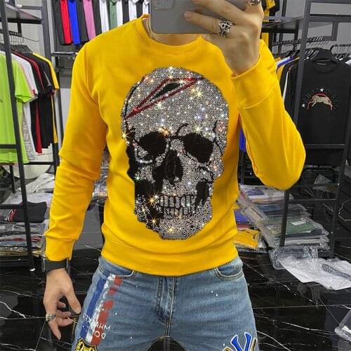 Brand Youth Sweatshirt Autumn Fleece Thicken Luxury Hot Rhinestone Winter Personality Mens Hoodie Clothing