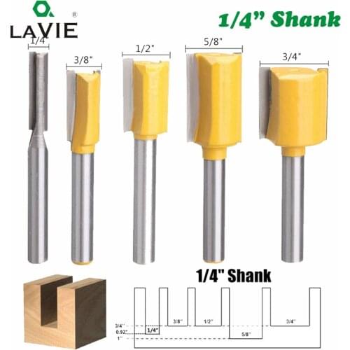 LA VIE 5pcs 1/4 Shank 6.35mm Straight Knife Dado Router Bit Set Trimming Milling Cutter For Woodworking Bits Cutting