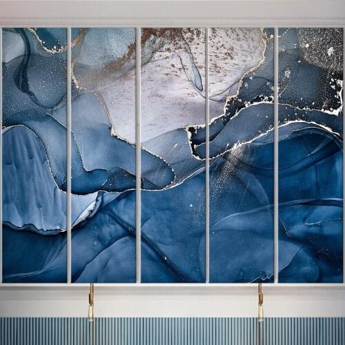 Blue Marble Texture Wall Art Prints Alcohol Ink Canvas Painting Abstract Multicolored Pictures Posters for Bedroom Home Decor