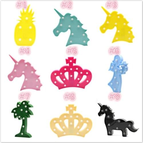 Wholesale 6PCS/LOT Pineapple Unicorn Crown Coconut Tree Angle LED Marquee Light Night Lamp for Shop Room Decoration Girls Gifts