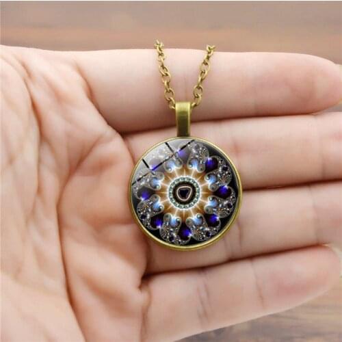 2020 Men and Women Couple Gift White Brown Silver Color Sweater Chain Mandala Time Gem Glass Dome Pendant Necklace Retro Style