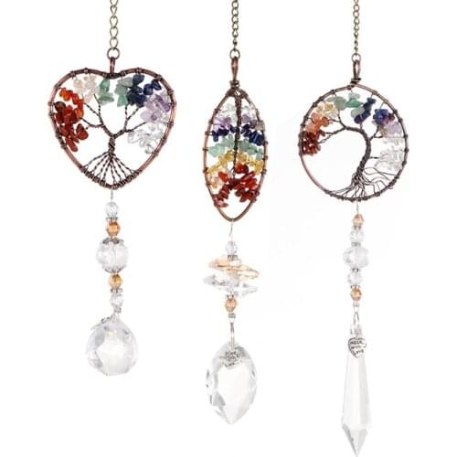 3PCS Geometric Heart Crystal Pendant Tree Of Life Long Pendant Handmade Craft for Car Christmas Tree Wedding Party Decorations