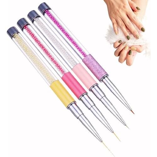 4 Sizes 5/9/11/20mm With lid Nail Art Line Painting Brushes Pearl UV Gel Acrylic Thin Liner Drawing Pen Portable Manicure Tools