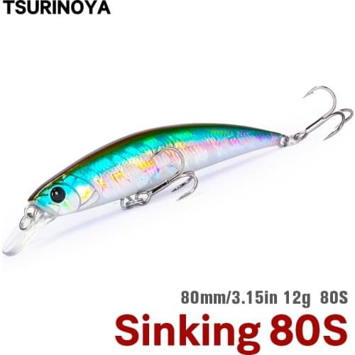 TSURINOYA Fishing Lure Sinking Minnow 80S 12g DW96 8cm Large Rockfish Hard Bait Jerkbait Freshwater stream Saltwater Wobbler