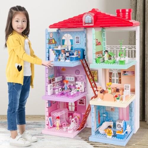 Princess Villa Plastic DIY Dollhouses Play House Furniture Kit With Led Light Assembled Doll House Toys for Girls Children Gifts