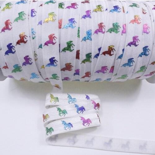 Rainbow hologram foil unicorn 5/8" laser foil Fold over elastic ribbon 50yards per color