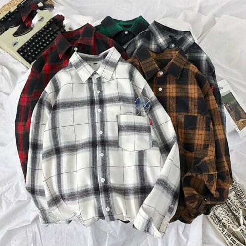 2020 New Spring Long Sleeve Red Black Plaid Shirt Men Slim Fit Cotton Casual Shirts Men Clothing Fashion Brand M-3XL