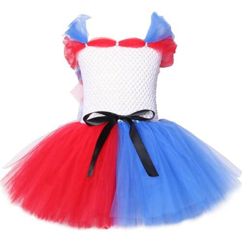 Suicide Harley Girls Tutu Dress White & Red Blue Girl Fancy Party Dress Kids Girls Halloween Carnival Cosplay Costumes 1-12Y