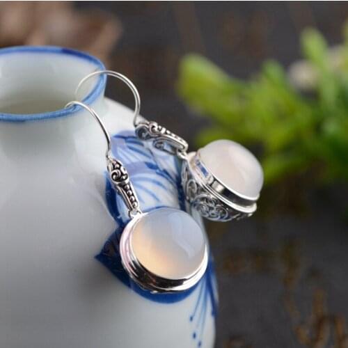 Deer King Jewelry Sterling Silver Earrings Sterling Silver Earrings Silver chalcedony wholesale S925 Gift NEW