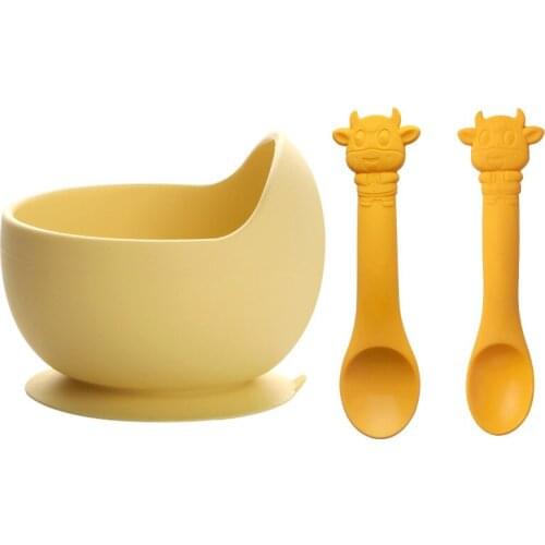 Silicone Children Spoon Full Silicone Plate Baby Bowl Plate Solid Food Tableware Bowl with Suction Cup Baby Supplies Baby Bowl
