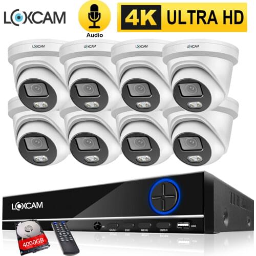 LOXCAM H.265 8CH 4K Audio Record Security Camera System 4K CCTV POE NVR Kit 8MP Color Night Video Surveillance IP Camera Set