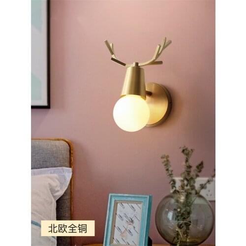 Nordic Luxury Full Copper Antlers Wall Lamps Living Room Corridor Bedroom Background Sconce Wall Lights Modern Mirror Headlights