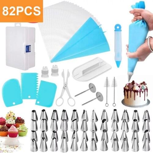82pcs/sets Cream Cake Decorating Pastry Baking Accessories Nozzle Stainless Decorating Mouth Cream Scraper Cake Baking Tools